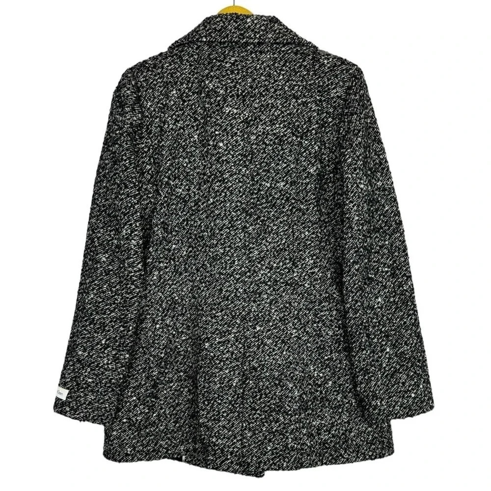 Calvin Klein Wool Blend Pea Coat Jacket Small White Black Doble Breasted Tweed - Picture 2 of 10